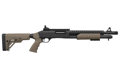 Savage 320 TACTICAL FDE shotgun, left-side profile render